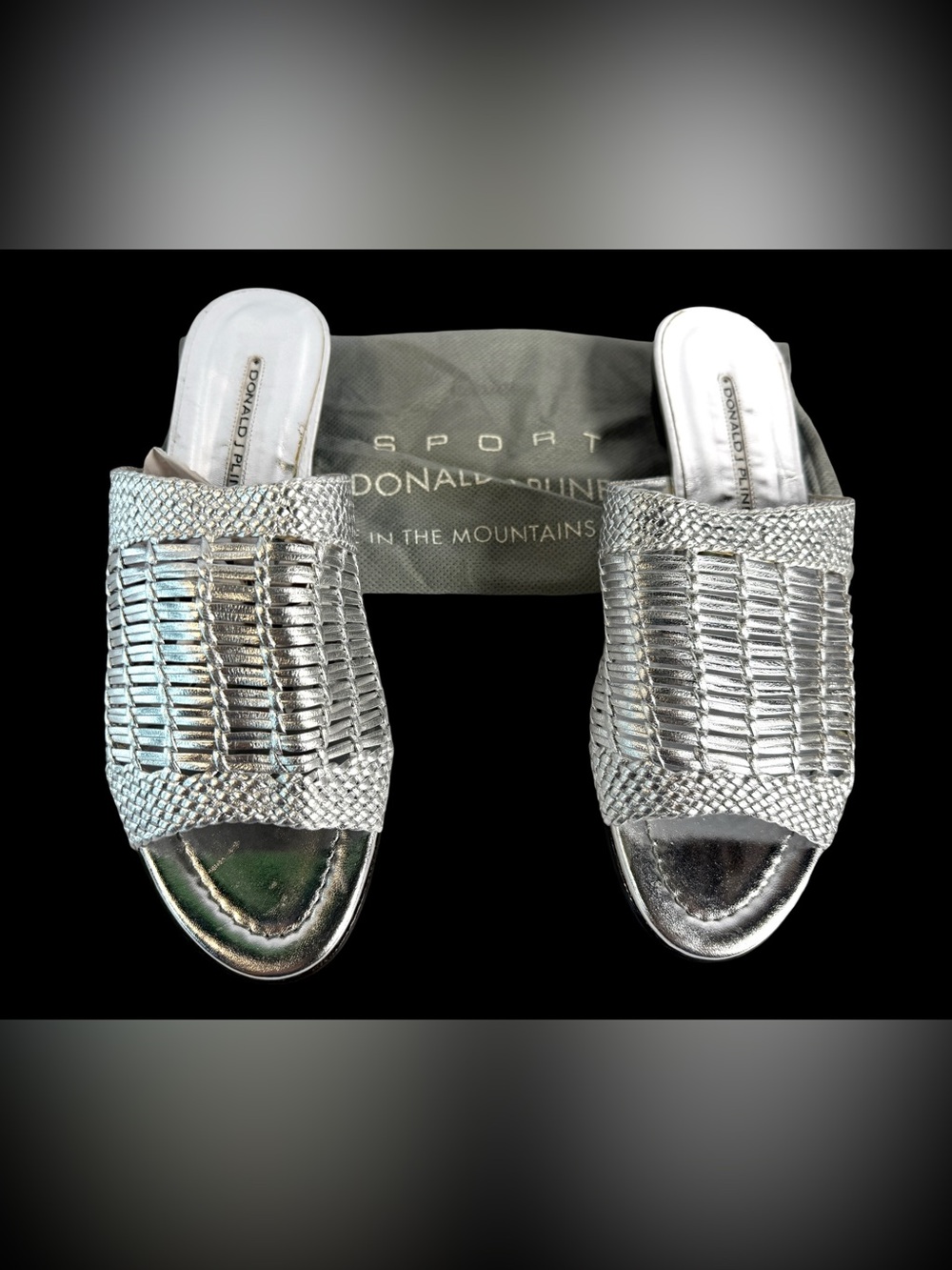 Donald J. Pliner Metallic Silver Woven Slide Mules